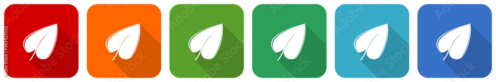 Leinwandbilder Leaf icon set, flat design vector illustration in 6 colors options for webdesign and mobile applications