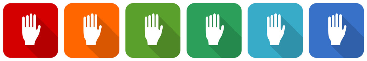 Obraz premium Stop icon set, flat design vector illustration in 6 colors options for webdesign and mobile applications