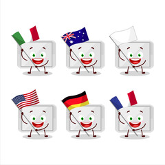 Silver plastic tray cartoon character bring the flags of various countries