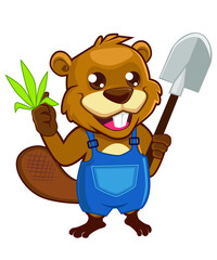 beaver mascot cartoon in vector © Elza