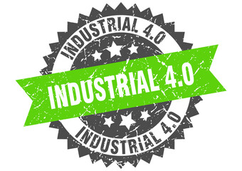 industrial 4.0 stamp. grunge round sign with ribbon