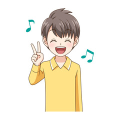 笑顔でVサインする男の子