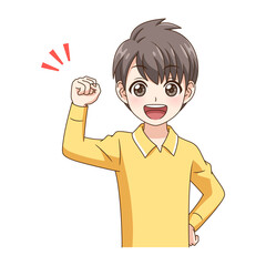 笑顔でガッツポーズする男の子