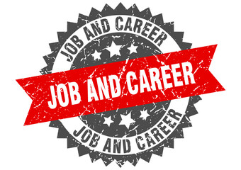 job and career stamp. grunge round sign with ribbon