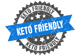 keto friendly stamp. grunge round sign with ribbon