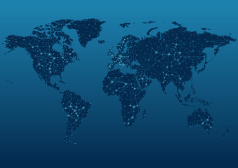Dark Blue World Map Showing Communication Networks - Abstract Background Illustration, Vector © Roman Dekan