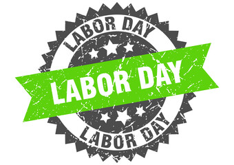 labor day stamp. grunge round sign with ribbon
