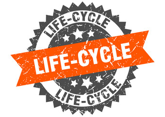 life-cycle stamp. grunge round sign with ribbon