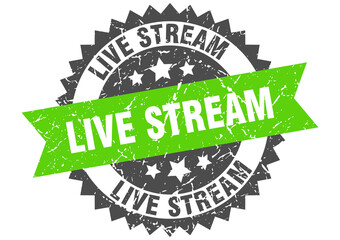 live stream stamp. grunge round sign with ribbon