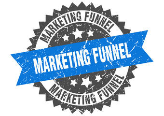 marketing funnel stamp. grunge round sign with ribbon