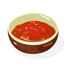 Spicy and salted korean dish kimchi is in brown ceramic bowl. Traditional asian food made with napa cabbage, radish, scallion, tomatoes, chili powder, garlic, ginger etc. Vector isolated on white.