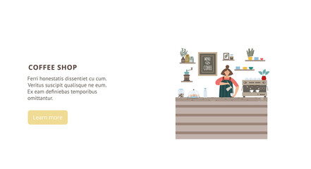 Fototapeta premium Flat vector design for landing page of coffee shop or coffee house