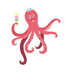 Vector flat cartoon isolated illustration of cute funny octopus