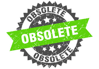 obsolete stamp. grunge round sign with ribbon