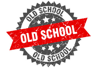 old school stamp. grunge round sign with ribbon