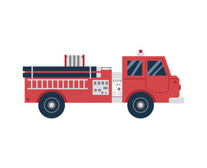 Firetruck or firefighting car cartoon icon, flat vector illustration isolated.