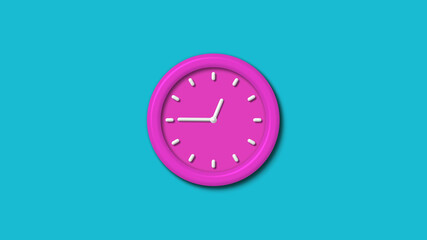 Amazing pink color 3d wall clock isolated on cyan background,clock isolated