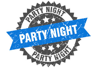 party night stamp. grunge round sign with ribbon