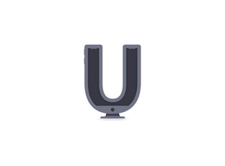U letter technology font, phone or computer design. For logo, brand label, design elements, application etc. İsolated vector illustration