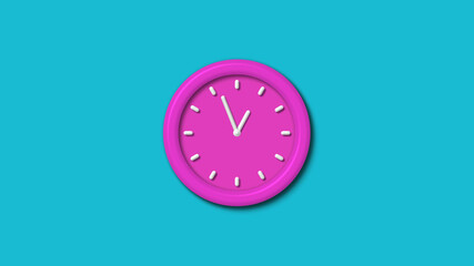 Amazing pink color 3d wall clock isolated on cyan background,clock isolated