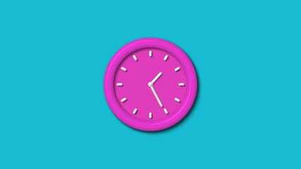 Amazing pink color 3d wall clock isolated on cyan background,clock isolated