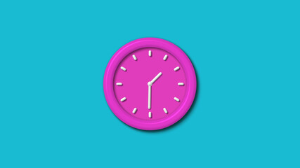 Amazing pink color 3d wall clock isolated on cyan background,clock isolated