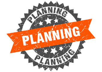 planning stamp. grunge round sign with ribbon