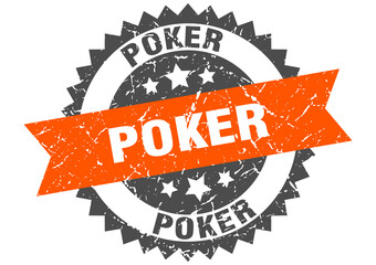 poker stamp. grunge round sign with ribbon