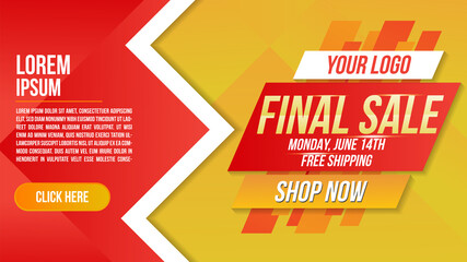 Final Sale banner clearance offer discout layout on yellow background with special percents off. Template design for list, page, mockup brochure style, banner, idea, cover, booklet, print and flyer.