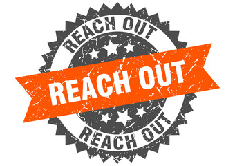 reach out stamp. grunge round sign with ribbon