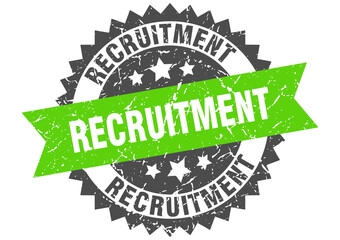 recruitment stamp. grunge round sign with ribbon