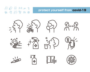 新型コロナウイルス対策アイコンセット covid-19 ベクターイラスト