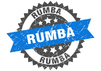 rumba stamp. grunge round sign with ribbon