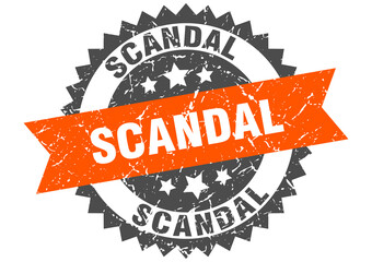 scandal stamp. grunge round sign with ribbon