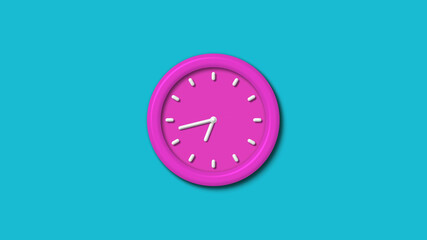 New pink color 3d wall clock isolated on cyan background,12 hours wall clock