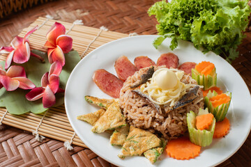 Khao khlook gabpi. The favorite food of Thailand. Rice Seasoned with Shrimp Paste