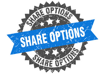 share options stamp. grunge round sign with ribbon