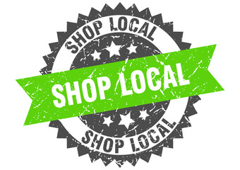 shop local stamp. grunge round sign with ribbon