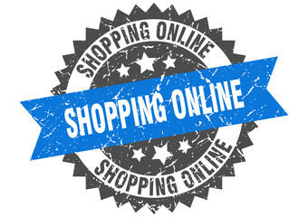 Obraz premium shopping online stamp. grunge round sign with ribbon