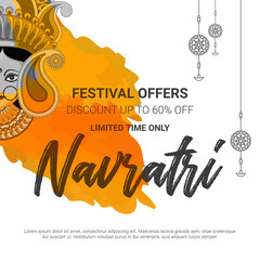 illustration of Goddess Durga Face in Happy Durga Puja Subh Navratri background