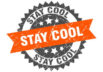 stay cool stamp. grunge round sign with ribbon