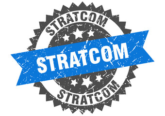 stratcom stamp. grunge round sign with ribbon