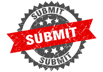 submit stamp. grunge round sign with ribbon