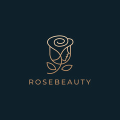 Golden Luxury Rose Beauty Woman Face Logo Design