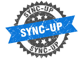 sync-up stamp. grunge round sign with ribbon