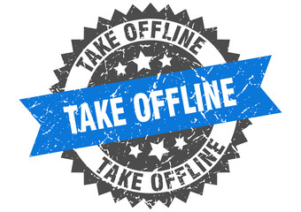 take offline stamp. grunge round sign with ribbon