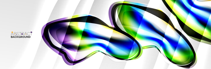 Vector abstract background, flowing liquid style bubble with metallic, color quicksilver chrome texture and color glow effects