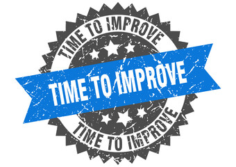 time to improve stamp. grunge round sign with ribbon