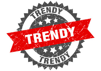 trendy stamp. grunge round sign with ribbon