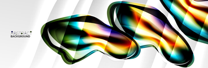 Vector abstract background, flowing liquid style bubble with metallic, color quicksilver chrome texture and color glow effects